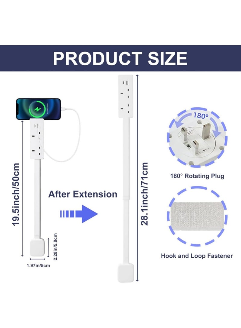 Adando Electrical Outlet Extender Socket with 180° Rotating, 1500W Power Stick with 2 AC, USB-A & USB-C Ports, 71.5cm Extendable Extension Cord Strip, Access Hard-to-Reach Outlets Use Behind Couches, Desk (White) - Image 2